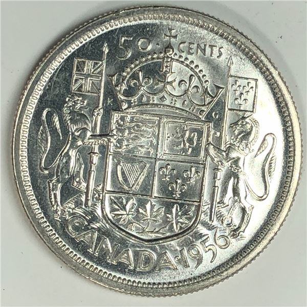1956 Queen Elizabeth 50 Cents Choice BU