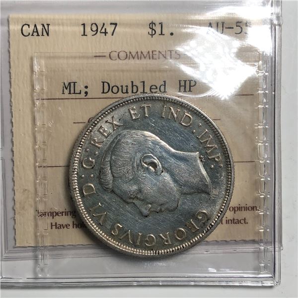 1947 Maple King George VI Canadian Silver Dollar ICCS-AU-55