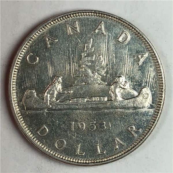 1953 Queen Elizabeth II Canadian Silver Dollar SS SWL UNC