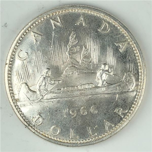 1966 Queen Elizabeth II Canadian Silver Dollar UNC