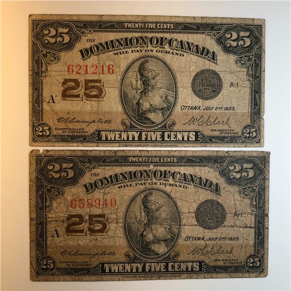 2X-1923 25 Cent Shinplaster DC-24c Letter A Campbell/Clark