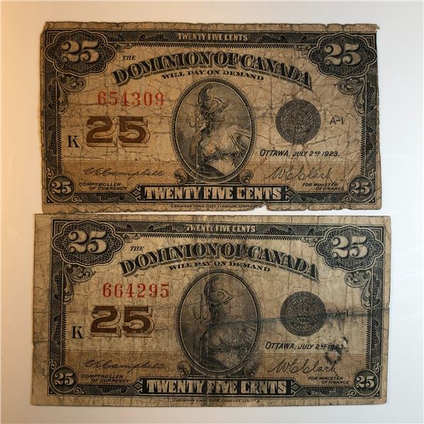 2X-1923 25 Cent Shinplaster DC-24c Letter K Campbell/Clark