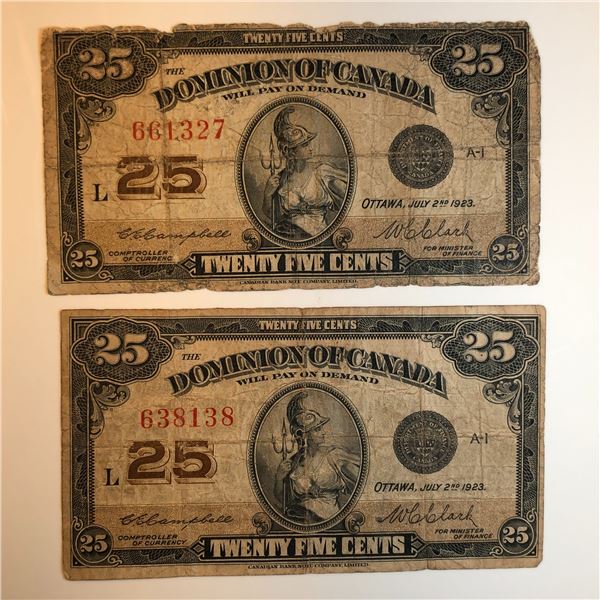 2X-1923 25 Cent Shinplaster DC-24c Letter L Campbell/Clark