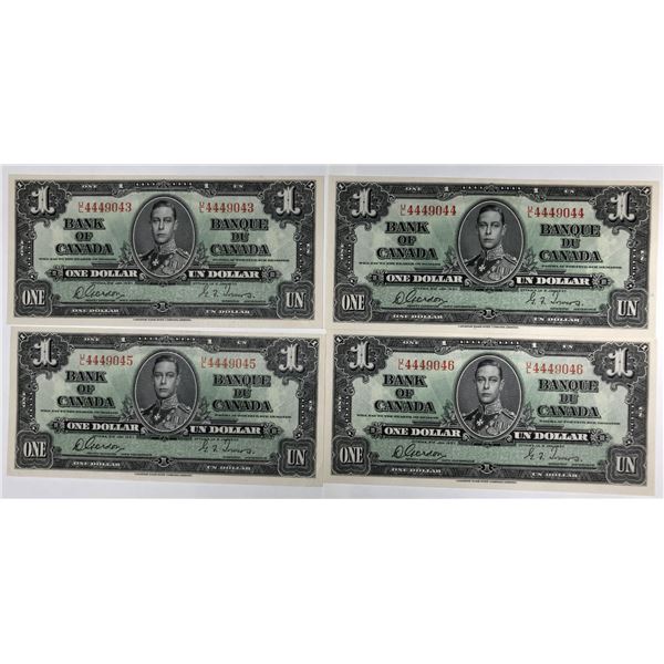 1937 $1 BC-21c Run of 4 Consecutive Notes Exquisit Example Hard and Rare Find