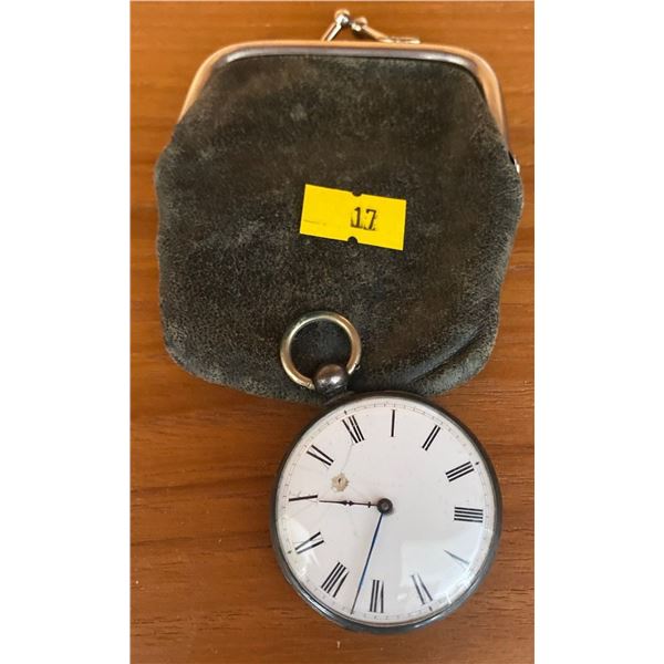 Victorian Key Wind Ladies Silver Plate Pocket Watch 7 Chainmail Change Purse