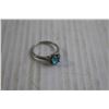 Image 2 : Silver Blue Coloured Stone with Cubic Zirconia Ring - Size 9.5