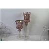 Image 4 : Mirror - (2) Pink Glass Candle Holders - (2) Oil Lamp Chimneys - (7) Glass Vases - Glass Jar