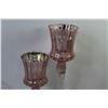 Image 5 : Mirror - (2) Pink Glass Candle Holders - (2) Oil Lamp Chimneys - (7) Glass Vases - Glass Jar