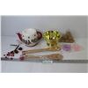 Image 1 : Plastic Gold Plant Pot - (2) Glass Dragonfly Candle Holders - 12 Gold Glitter Candles - Teapot Tea L