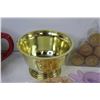 Image 3 : Plastic Gold Plant Pot - (2) Glass Dragonfly Candle Holders - 12 Gold Glitter Candles - Teapot Tea L