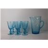 Image 2 : Vintage Blue Glass Pitcher and (6) Matching Glasses