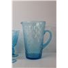 Image 3 : Vintage Blue Glass Pitcher and (6) Matching Glasses