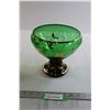 Image 1 : Green Glass Footed Bowl
