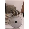 Image 2 : Cookware - Large Pot w/ Lid, Vented Cover, Screen Strainer, (2) Small Pots, Potato Ricer, Pan & Larg