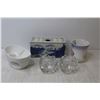Image 7 : Vintage Shaving Cup w/Chip - (2) Glass Candle Holders - China Holder - China Brush Holder