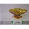 Image 1 : Carnival Glass Diamond Shaped Amber Yellow Pedestal Dish/Bowl