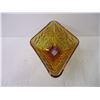 Image 3 : Carnival Glass Diamond Shaped Amber Yellow Pedestal Dish/Bowl