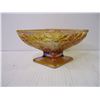 Image 4 : Carnival Glass Diamond Shaped Amber Yellow Pedestal Dish/Bowl