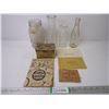 Image 1 : (2) Glass Milk Bottles, Pop Bottle(Yorkton, Sask),Gem Jar, Tobacco Tin, Paper Advertising Items