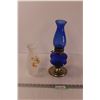 Image 1 : Blue Glass Oil Lamp w/ Extra Chimney