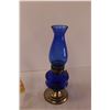 Image 3 : Blue Glass Oil Lamp w/ Extra Chimney