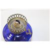 Image 5 : Blue Glass Oil Lamp w/ Extra Chimney
