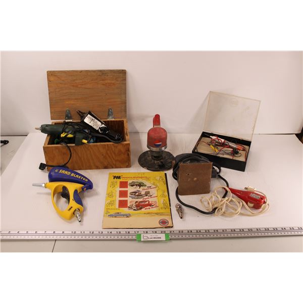 Various Workshop Items - (20 Hot Glue Guns, Pneumatic Orbital Sander (Untested), Strong Arm Electric