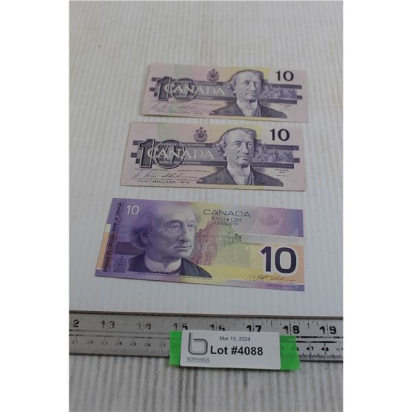 Canadian 2001 $10 Bill, 1989 $10 Bill