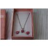 Image 2 : Sterling Silver Pink Cubic Zirconia Necklace (21") and Earring Set