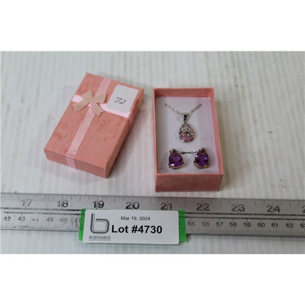 Sterling Silver Purple Stone Necklace (20 ) and Earring Set