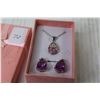 Image 2 : Sterling Silver Purple Stone Necklace (20") and Earring Set