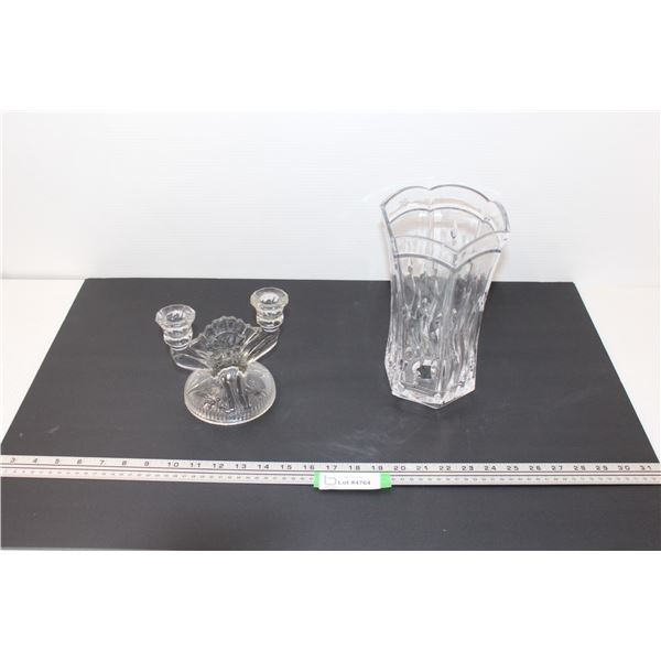 24% Lead Crystal Lamp Base or Vase for Artificial Flowers (Hole in Bottom) & Glass Candle Holder (Ca