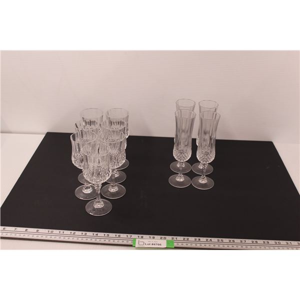 (7) Crystal Wine Glasses & (4) Crystal Champagne - (1) Wine Glass Chipped