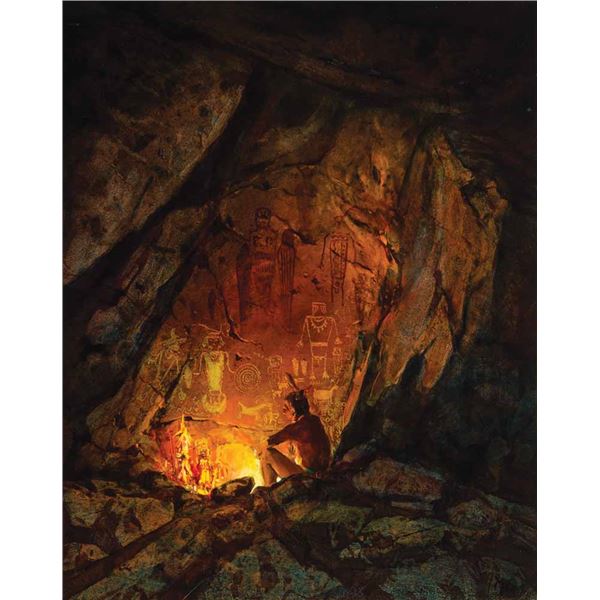 Buck McCain-Native American Cave Campfire with Petroglyphs