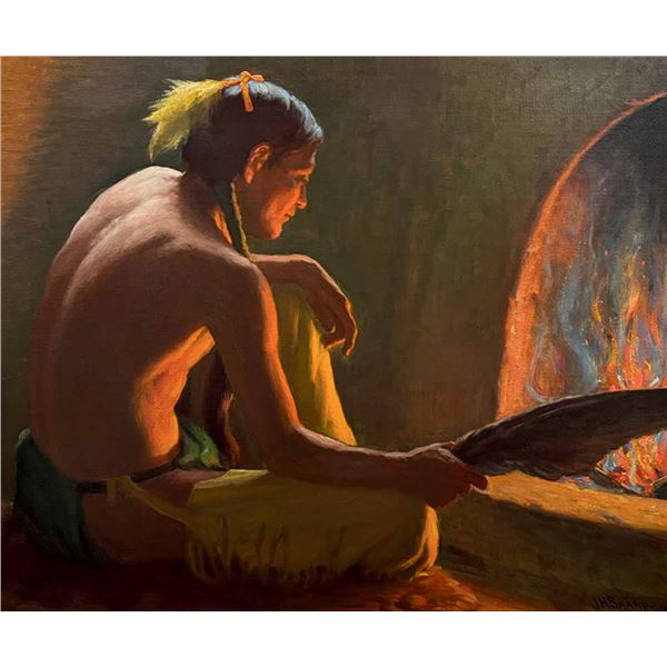 Joseph Henry Sharp-Indian by Firelight