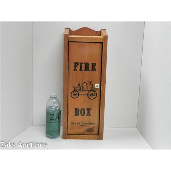 WOOD FIRE BOX FIRE EXTINGUISHER INSIDE (NOTHING IN IT), GREAT AT CABIN