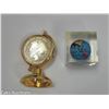 Image 2 : 4 GLOBE ITEMS - GLOBE CLOCK IN CASE, STANDING QUARTZ WATCH ON BASE