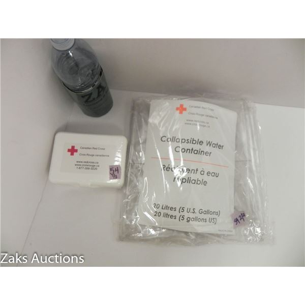 COLLAPSIBLE WATER CONTAINER 20L AND SMALL FIRST AID KIT - CANADIAN RED CROSS