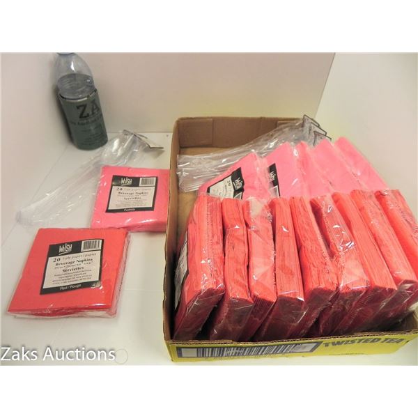 PINK/RED NAPKINS WITH PLASTIC SERVING SPOONS