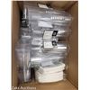 Image 1 : LARGE BOX OF PLASTIC WINE GLASSES, SUGAR CANE PLATES, CUTLERY