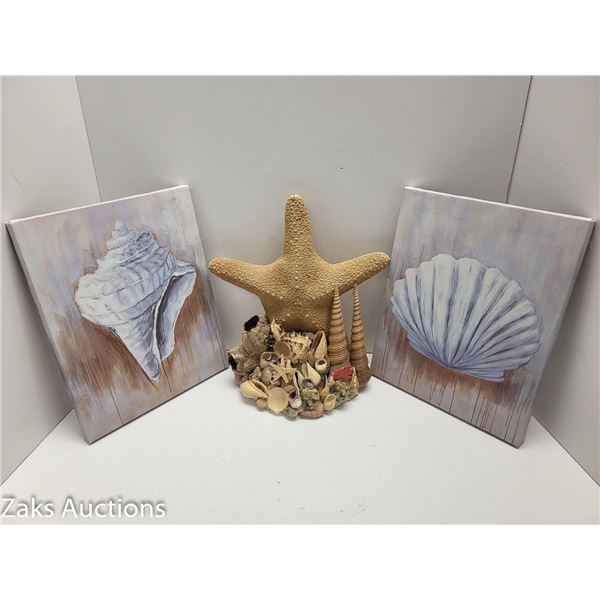 BOX OF STARFISH AND SHELL DECOR