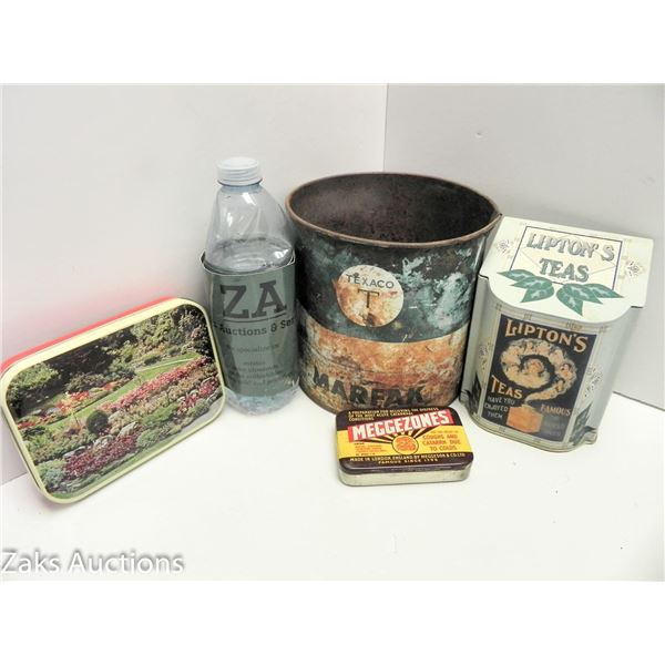 TEXACO TIN WITH LIPTON'S TEA AND BUTCHART GARDENS TINS