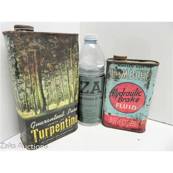 TURPENTINE STEAM DISTILLED AND TUMBLER HYDRAULIC BRAKE FLUID TINS