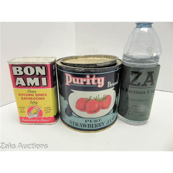 PURITY BRAND PURE STRAWBERRY JAM AND BON AMI CLEANER TINS