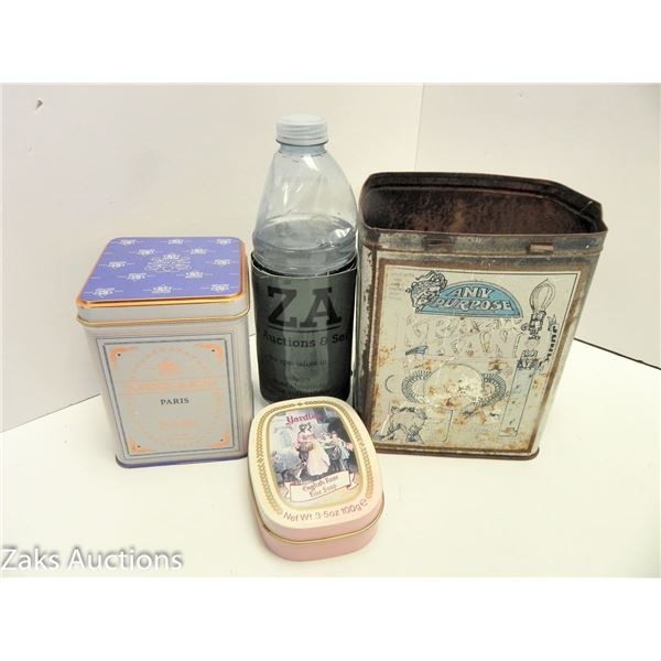 KRAZY KAN (NO LID), YARDLEY ENGLISH ROSE SOAP, HARNEY & SONS TEA TINS