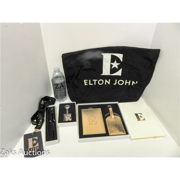 ELTON JOHN AUTHENTIC MERCHANDISE - SATCHEL, VIP PASS, PEN/PENCIL SET, KEYCHAIN, NOTE BOOK,