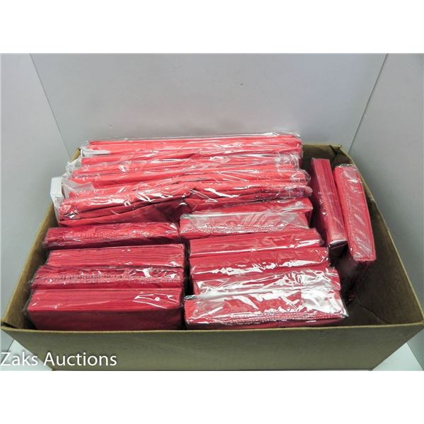 BOX OF 7 RED PAPER TABLE CLOTHS WITH 12 PKGS RED PAPER NAPKINS