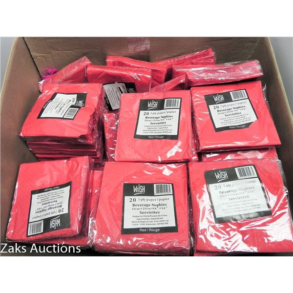 LARGE BOX OF 87 RED PAPER NAPKIN PKGS