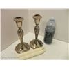 Image 2 : SET OF 2 PLATED HEAVY CANDLE HOLDERS WITH CANDLES