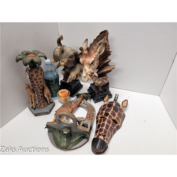 AFRICAN DECOR WITH GIRAFFES AND ELEPHANT (LARGE CRACK ON NOSE)